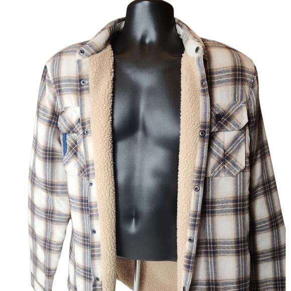 Buffalo David Bitton Mens Large Sherpa Lined Plaid Flannel Jacket Shirt Shacket - Picture 1 of 16
